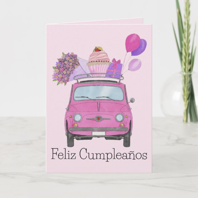 Spanish Birthday Retro Fiat 500 Card (Front)
