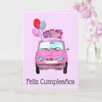 Spanish Birthday Retro Fiat 500 Card