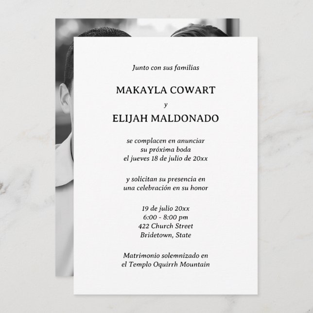 Spanish Black and White Wedding Reception Invitation (Front/Back)