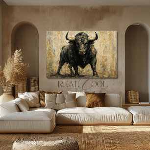 Spanish Black Bull Acrylic Watercolor Art Print