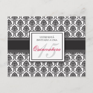 SPANISH Black Damask Quinceañera Formal Invitación Invitation