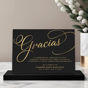Spanish Black & Gold Calligraphy Funeral Thank You Card