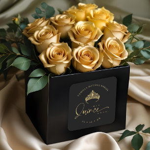 Spanish Black Trendy Quinceañera Princess Tiara Square Sticker