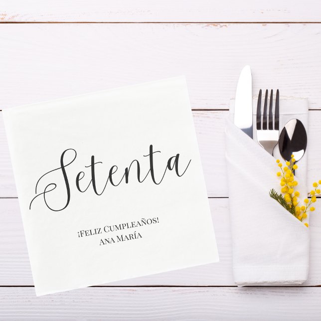 Spanish Black & White Minimalist 70th Birthday  Napkin (Creator Uploaded)
