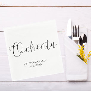 Spanish Black & White Minimalist 80th Birthday  Napkin