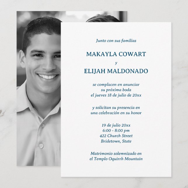 Spanish Blue and White Wedding Reception Invitation (Front/Back)