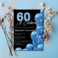 Spanish Blue Balloons Black Cool 60th Birthday