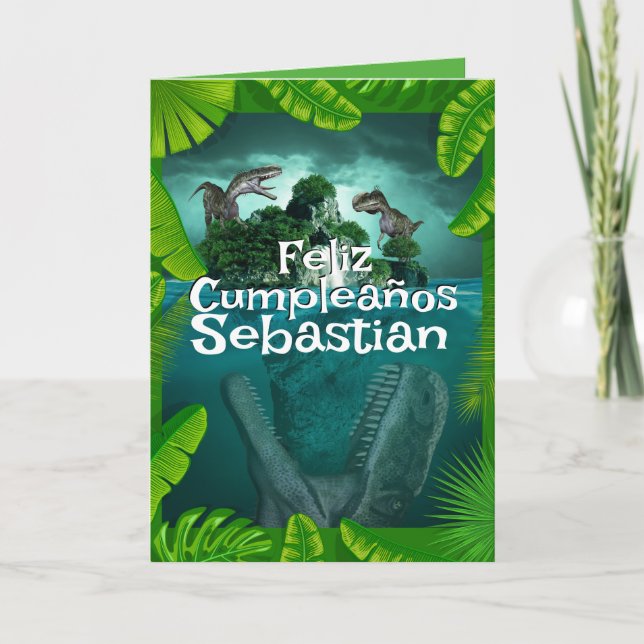 Spanish Blue Dinosaur Jungle For Boys Birthday  Card (Front)
