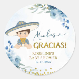 Spanish Blue Es Biño Boy Baby Shower Gracias Classic Round Sticker