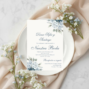 Spanish Blue floral Wedding Invitation