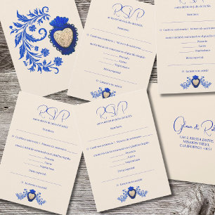 Spanish Blue Milagro Heart Mexican Wedding RSVP Card