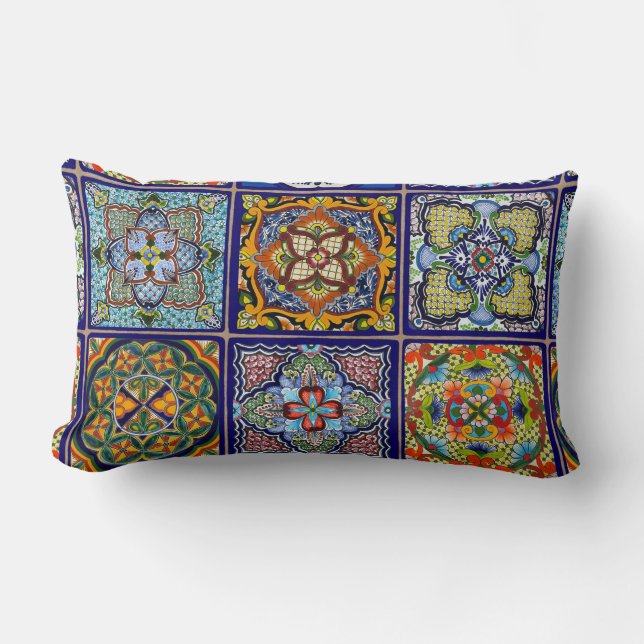 Spanish Blue Tile design Lumbar Cushion (Front)