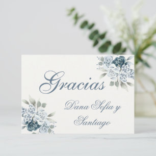 Spanish Blue Wedding Thank you RSVP Card
