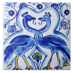 Spanish Blue & White Birds Ceramic Photo Tile
