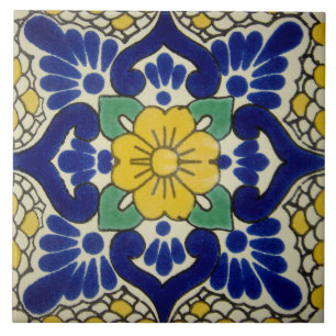 Spanish Blue & Yellow Flower Ceramic Photo Tile