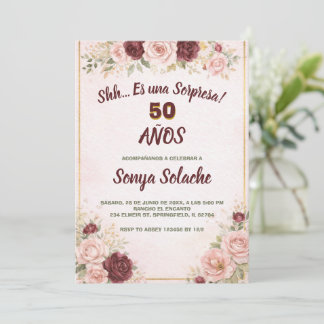 Spanish Blush and Burgundy Sorpresa Birthday  Invitation