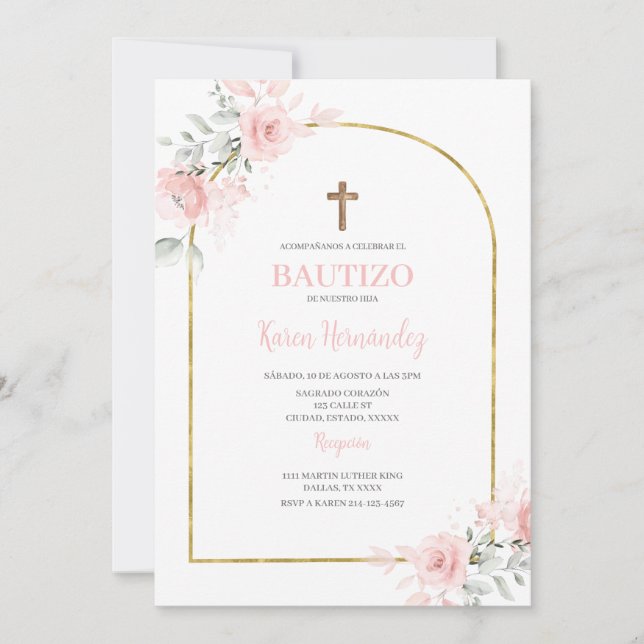Spanish Blush Pink Baptism Invitation (Front)