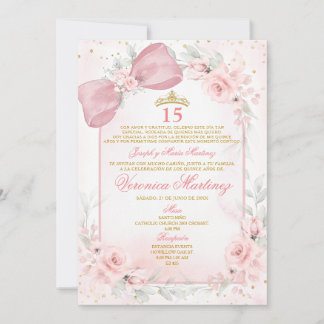 Spanish Blush Pink Bow Coquette Princess 15 Años Invitation