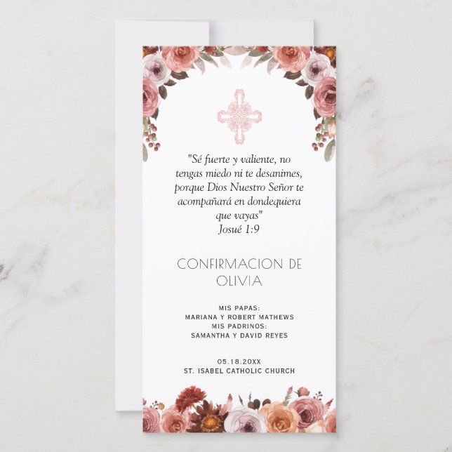 Spanish, Blush Pink Confirmation Bookmark Favour Thank You Card (Front)