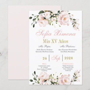 Spanish Blush Pink Floral Quinceanera Invitation