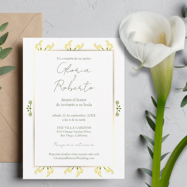 Spanish, Boda Alcatraces Oro Minimalist Wedding Invitation (Creator Uploaded)
