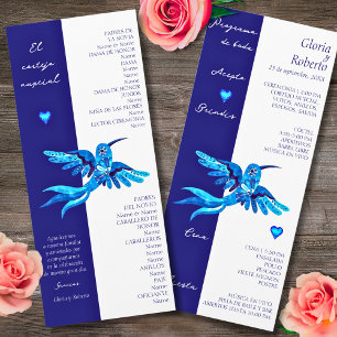 Spanish, Boho Blue Hummingbirds Mexican Wedding Program