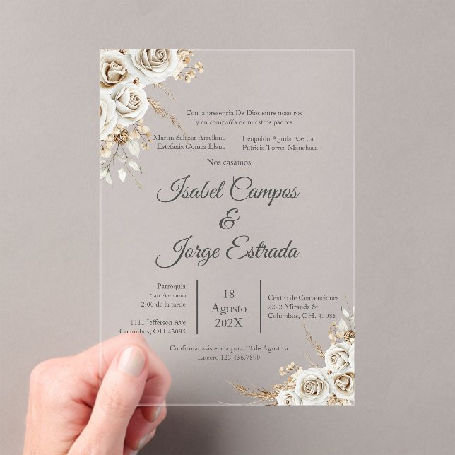 Spanish Boho Floral Wedding Acrylic Invitations (Insitu (Handheld))