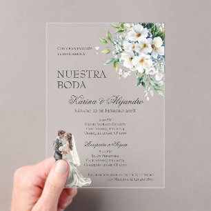 Spanish Boho Floral Wedding Acrylic Invitations