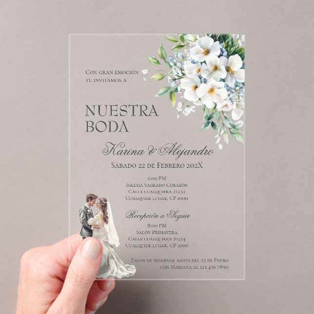 Spanish Boho Floral Wedding Acrylic Invitations (Insitu (Handheld))