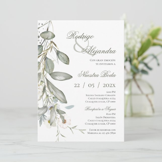 Spanish Boho Floral Wedding Invitation (Standing Front)