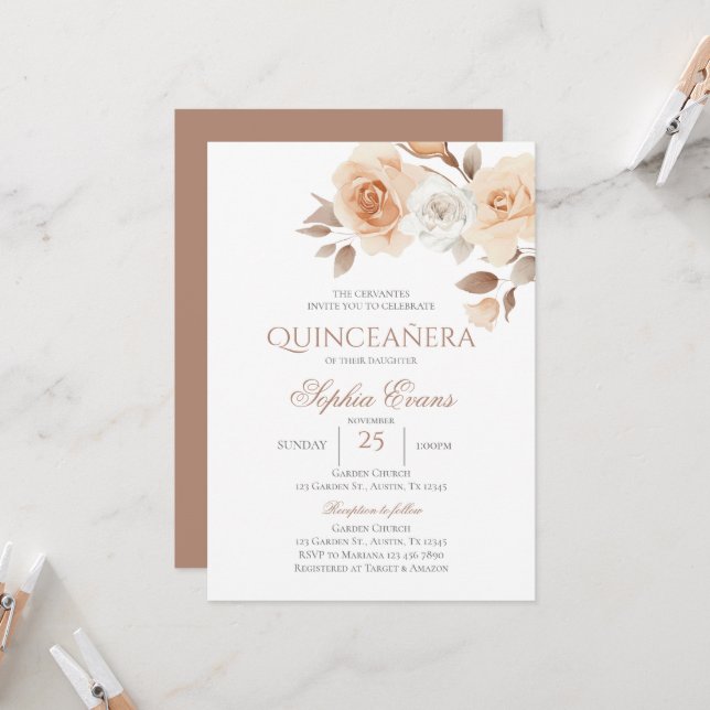 Spanish Boho Quinceanera Invitation (Front/Back In Situ)