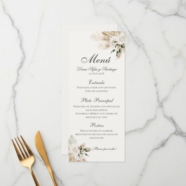 Spanish Boho Wedding Menu (Front/Back In Situ)