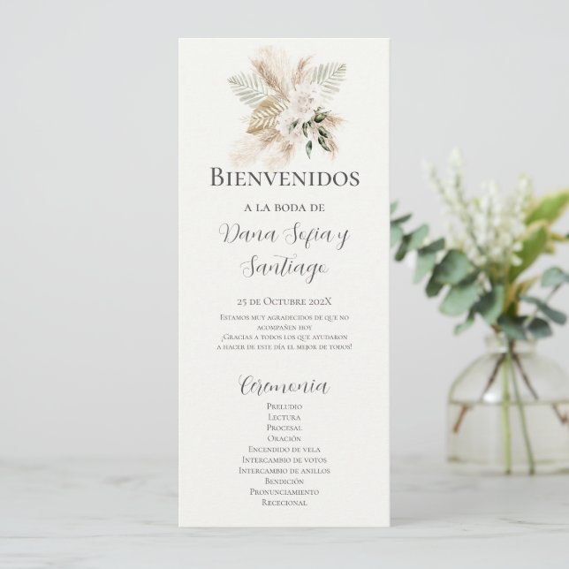 Spanish Boho Wedding Program (Standing Front)
