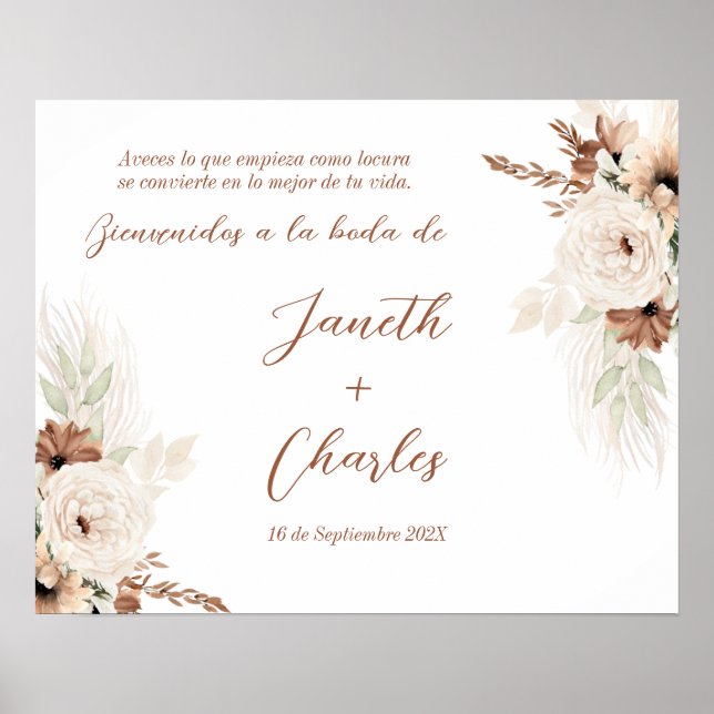 Spanish Boho Wedding Welcome sign, Cartel de Boda Poster (Front)