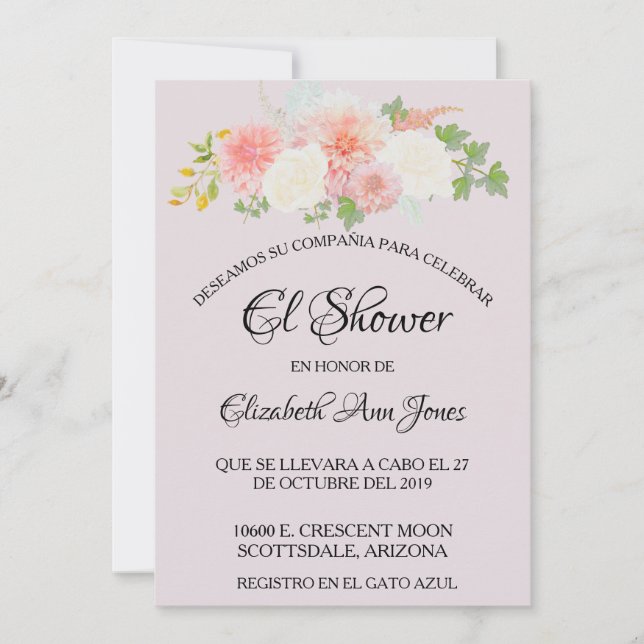 Spanish Bridal Shower Blush Pink Ivory Floral Invitation (Front)