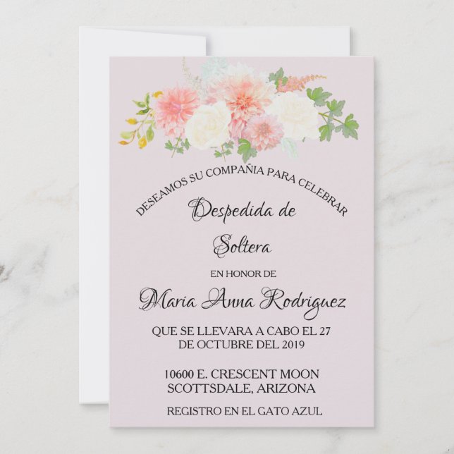 Spanish Bridal Shower Blush Pink Ivory Floral Invitation (Front)