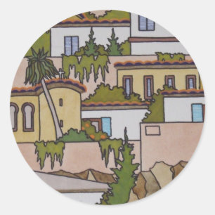 Spanish Buildings And Church Classic Round Sticker