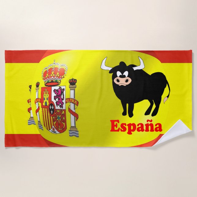 Spanish Bull Flag Design Beach Towel (Front)