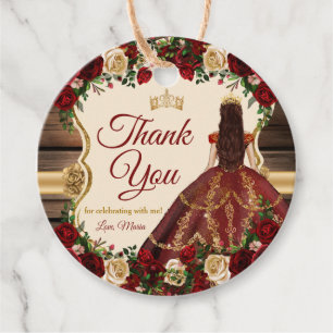Spanish Burgundy Floral Rustic 15 Años Thank You Favour Tags