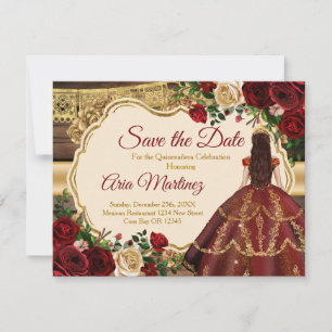 Spanish Burgundy Floral Rustic 15th Save the Date Thank You Card