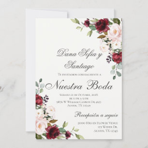 Spanish Burgundy Floral Wedding Invitation