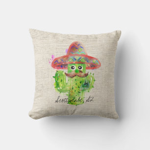 Spanish Cactus Moustache Hat Fiesta Text Artisan Cushion