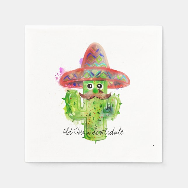 Spanish Cactus Moustache Hat Fiesta Text Artisan Napkin (Front)
