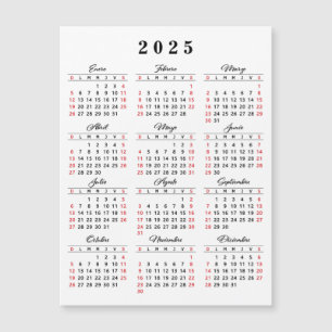 Spanish Calendar 2025 White Black Red