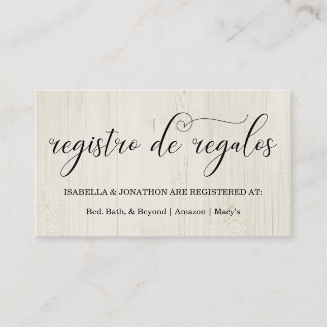 Spanish Calligraphy Registry Enclosure Card (Front)