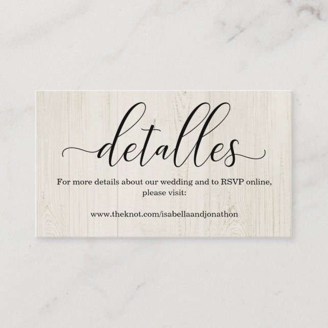 Spanish Calligraphy Wedding Website Enclosure Card (Front)