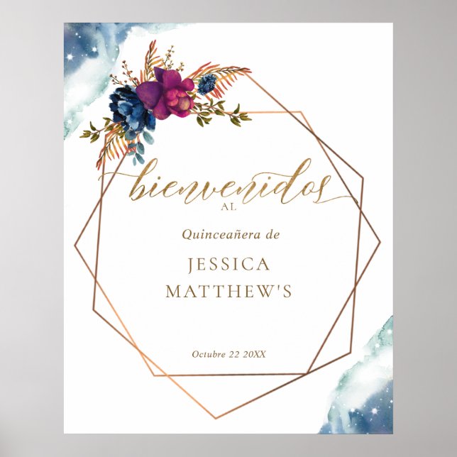 Spanish, Celestial Quinceañera Welcome Sign (Front)