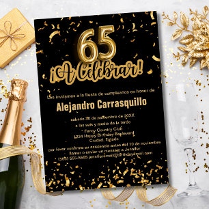 Spanish Chic Black & Gold Confetti 65th Birthday Invitation