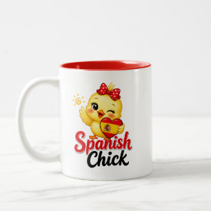Spanish Chick Cute Spain Flag Design Two-Tone Coffee Mug