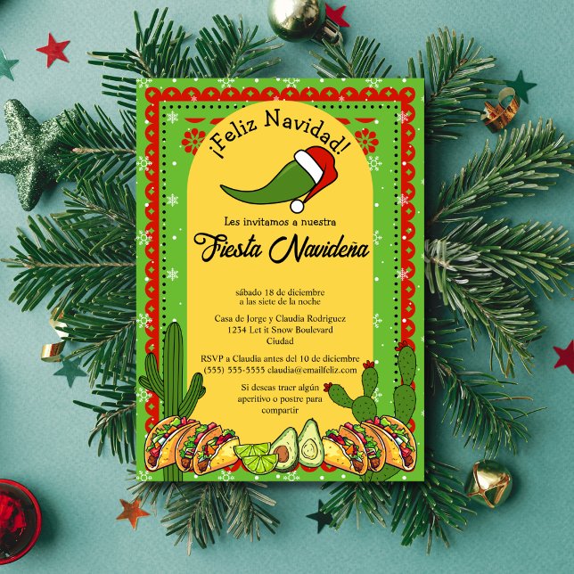 Spanish Christmas Fiesta Navideña Funny Jalapeño Invitation (Creator Uploaded)